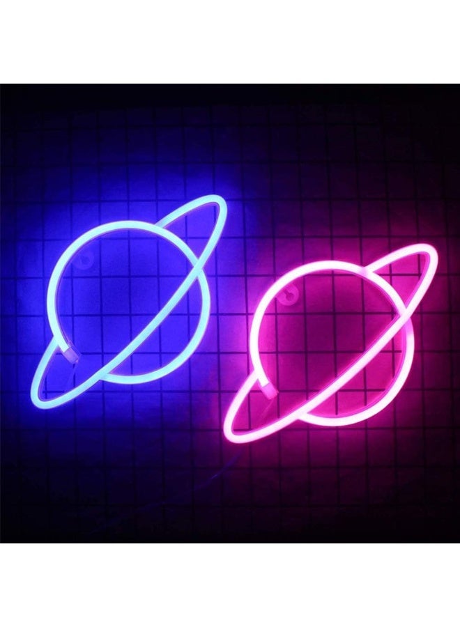 مصباح نيون LED على شكل كوكب تزيّن ديكور الحائط بمنفذ USB أزرق - Image 2